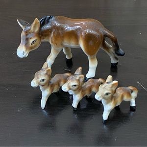Vintage Hagen Renaker Donkey Family Mini Miniature Fine Bone China Figurines